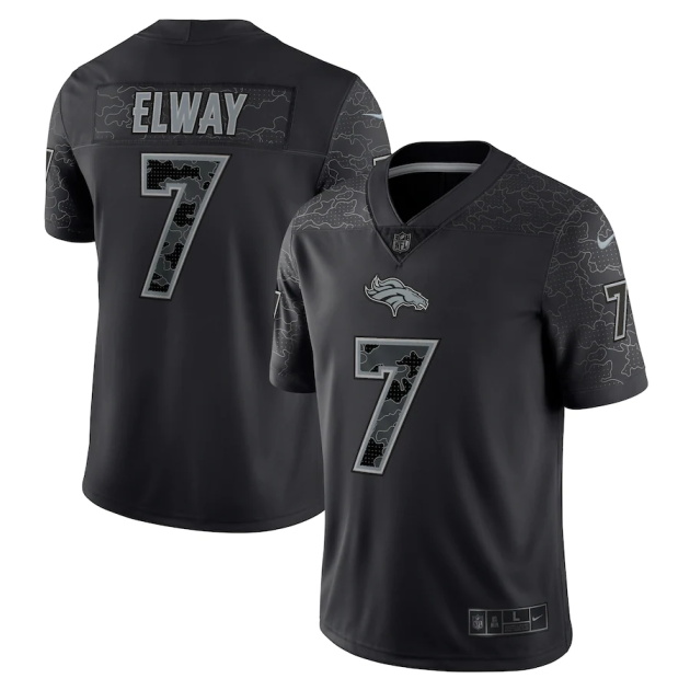 mens nike john elway black denver broncos retired player rflctv limited jersey